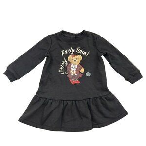 Polo Ralph Lauren Dress Babies 9 Month Black Cotton Blend Bear Pug Graphic Print